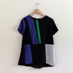 Vince Camuto Size Small Colorblock Blouse Shirt Black Blue Green White Zipper